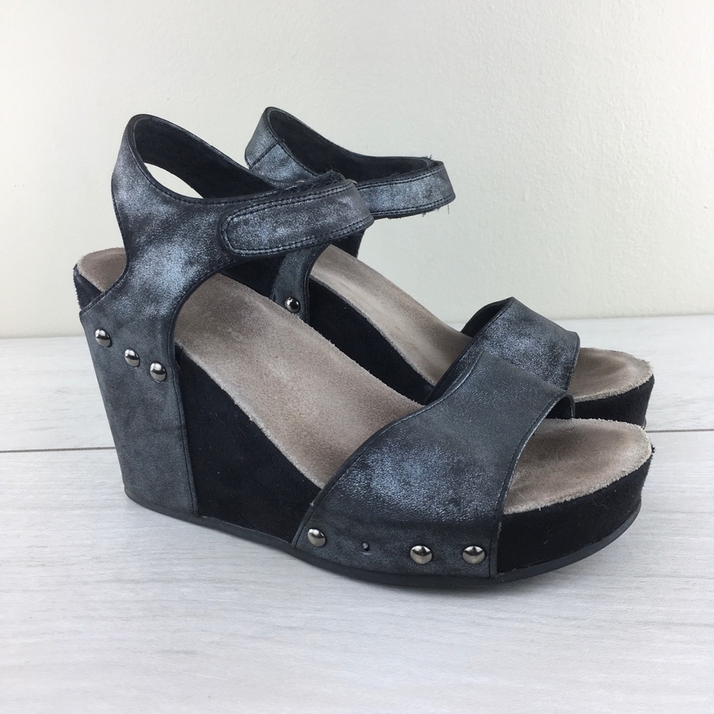 Antelope Metallic Black 772 Wedge Sandals Studded - Picture 2 of 8